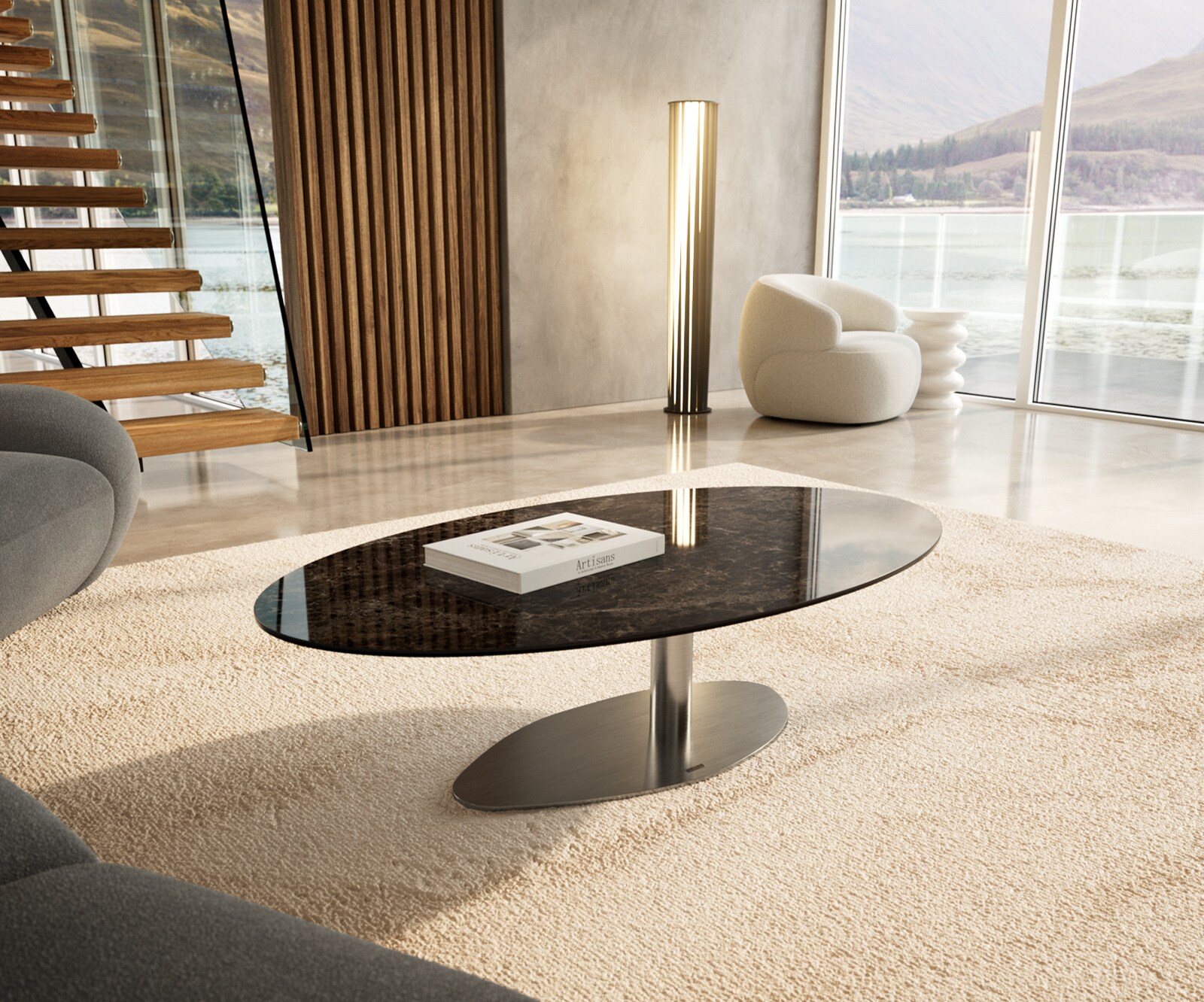 Couchtisch Edge Oval 140x80 cm Keramik Laminam® Emperador Extra Lucidato Du günstig online kaufen