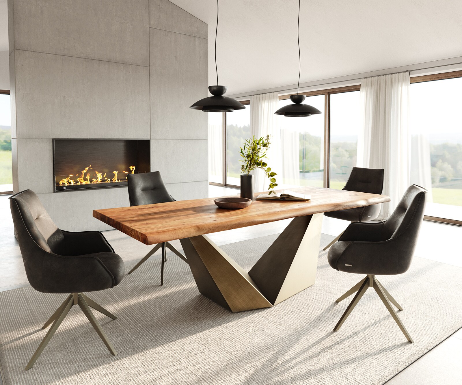 Esstisch Edge 240x100 Akazie Natur Prisma Metallic Gold Live-Edge 6