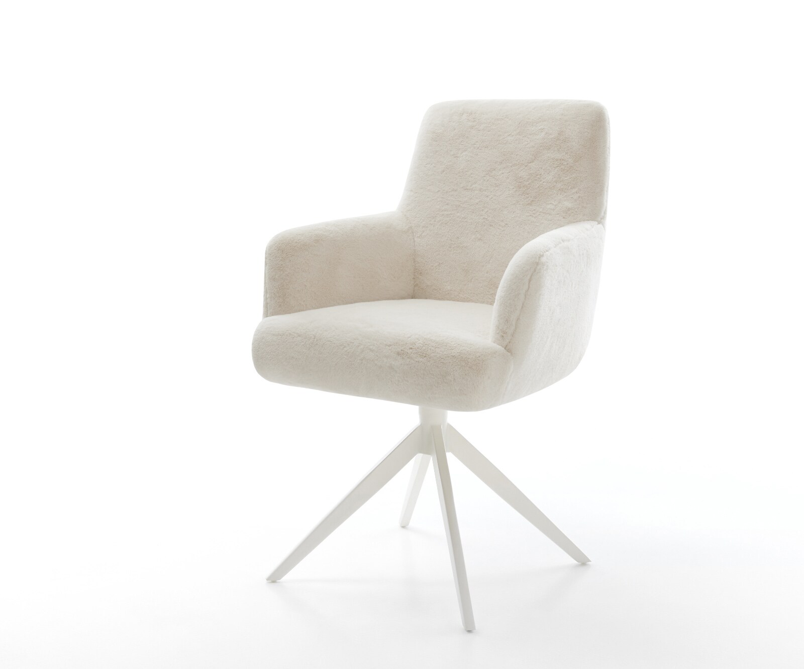 Drehstuhl Heira-Flex mit Armlehnen Plüsch Creme-Weiß Kreuzgestell breit Wei günstig online kaufen
