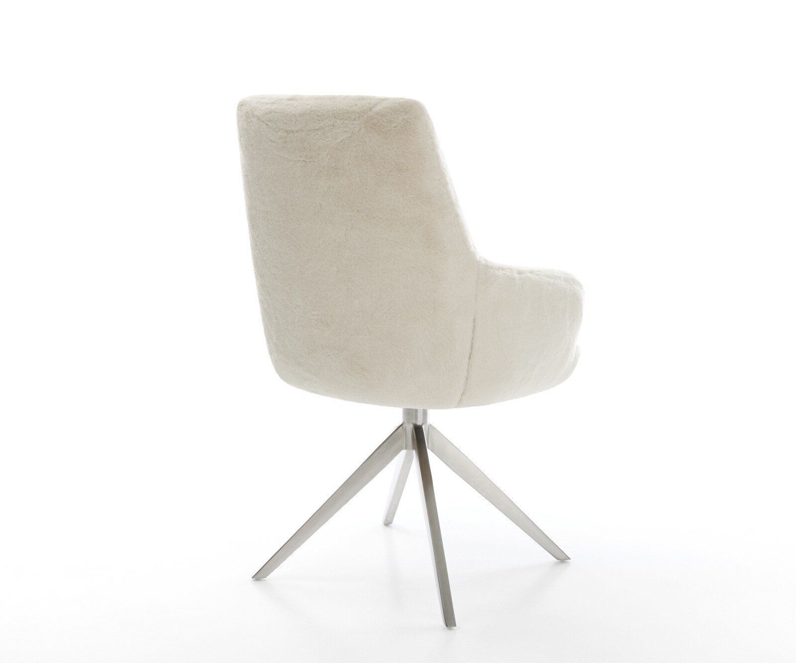 Drehstuhl Zelia-Flex mit Armlehnen Plüsch Creme-Weiß Kreuzgestell breit Edelstahl 360° drehbar Wippfunktion Taschenfederkern 5