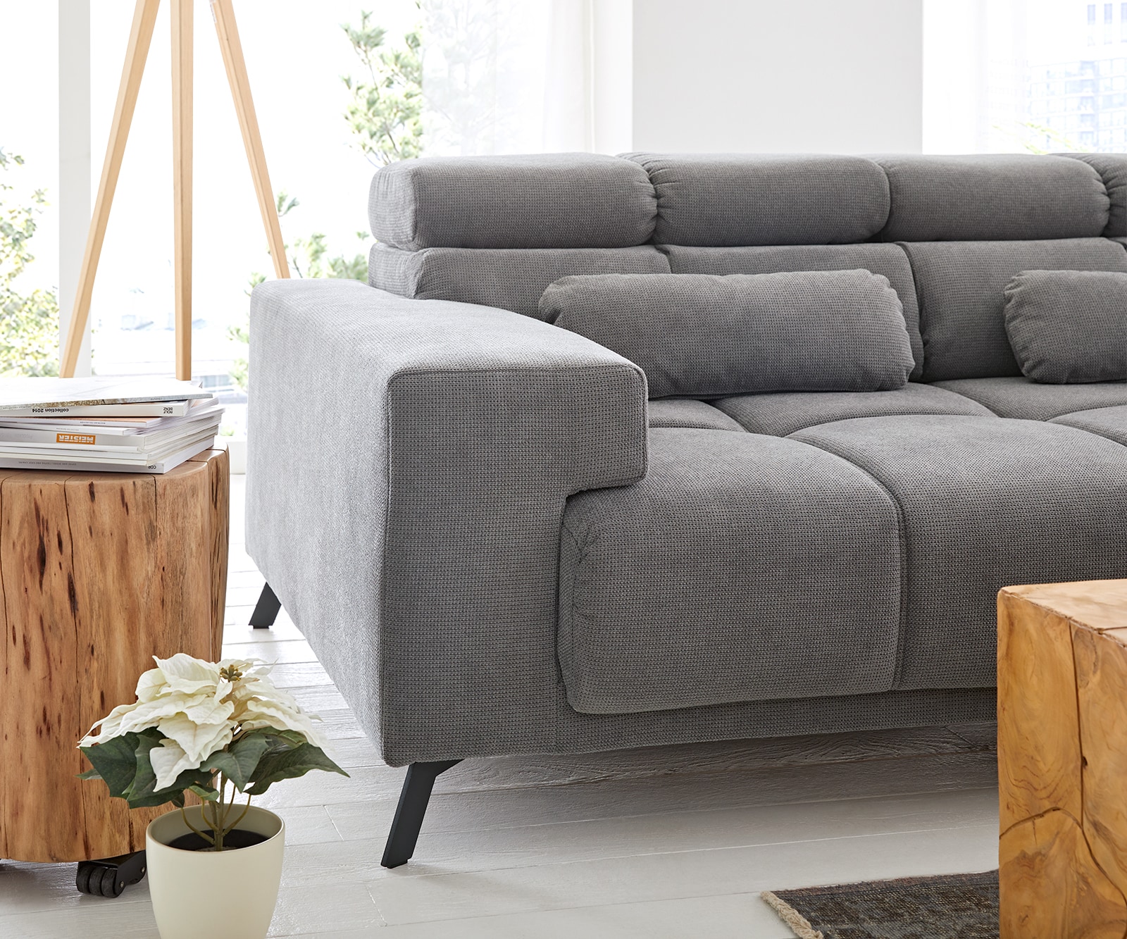 Ecksofa Ordino 285x200 Mikrofaser Grau Ottomane rechts elektrische Sitztiefenverstellung 9