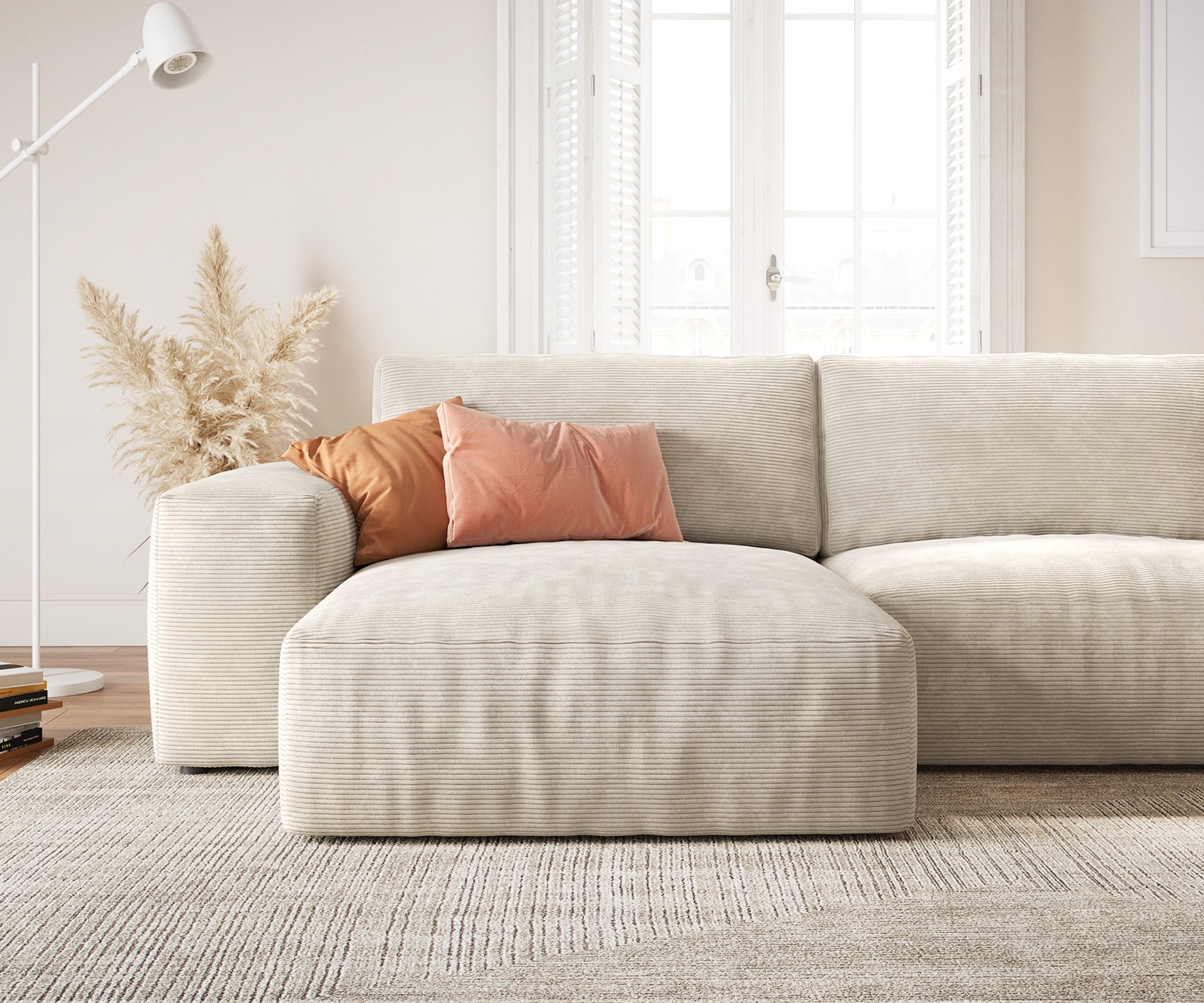 Wohnlandschaft Lanzo XL 360x260 cm Cord Beige Recamiere variabel