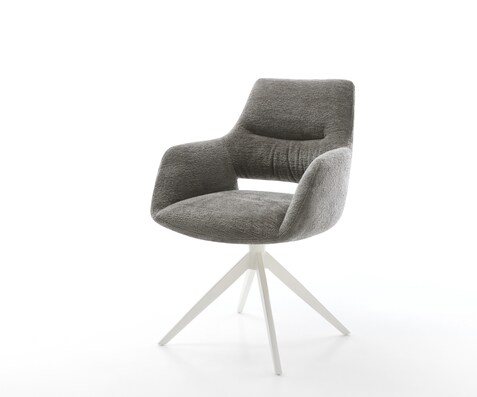 Drehstuhl Yago-Flex mit Armlehnen Bouclé Soft Schlamm Kreuzgestell breit Weiß 360° drehbar Wippfunktion Taschenfederkern