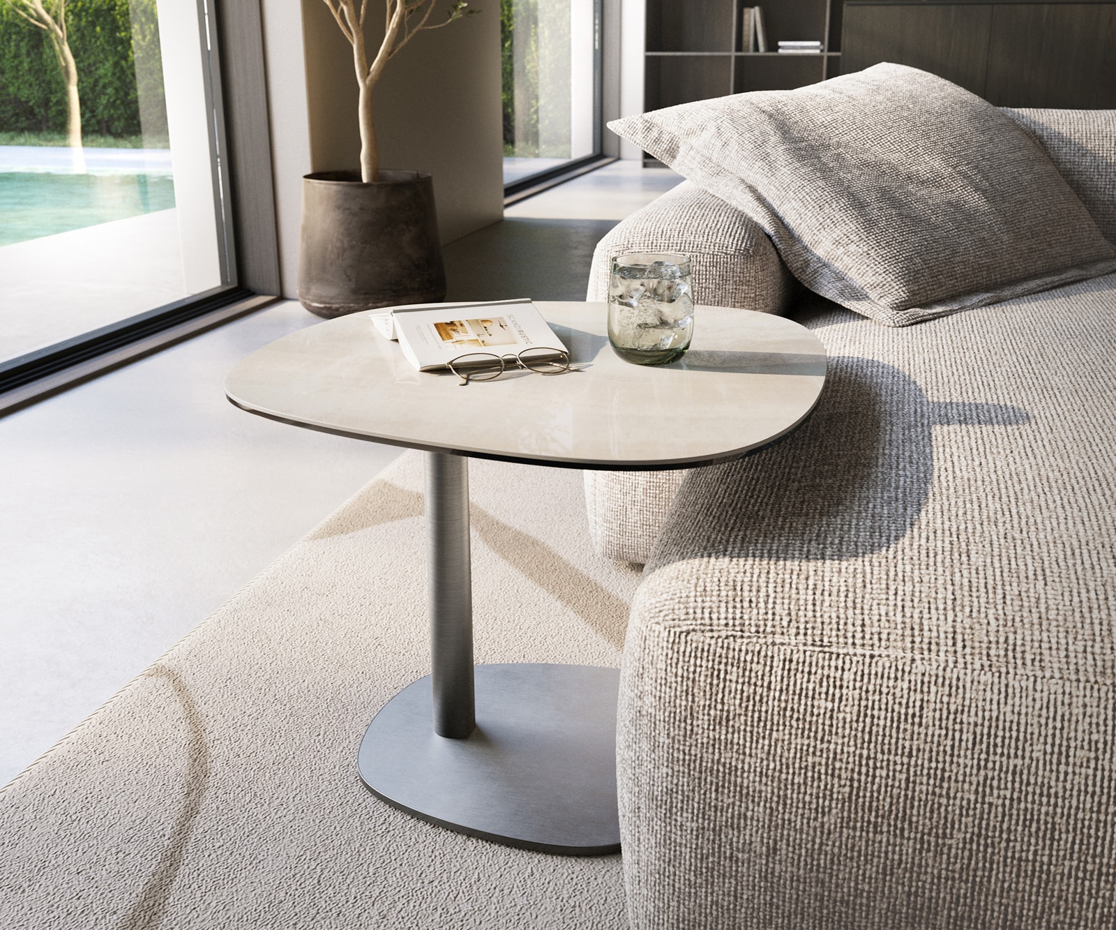 Beistelltisch Edge Boot 60x60 cm Keramik Onyx Champagne Eleny Edelstahl gebürstet