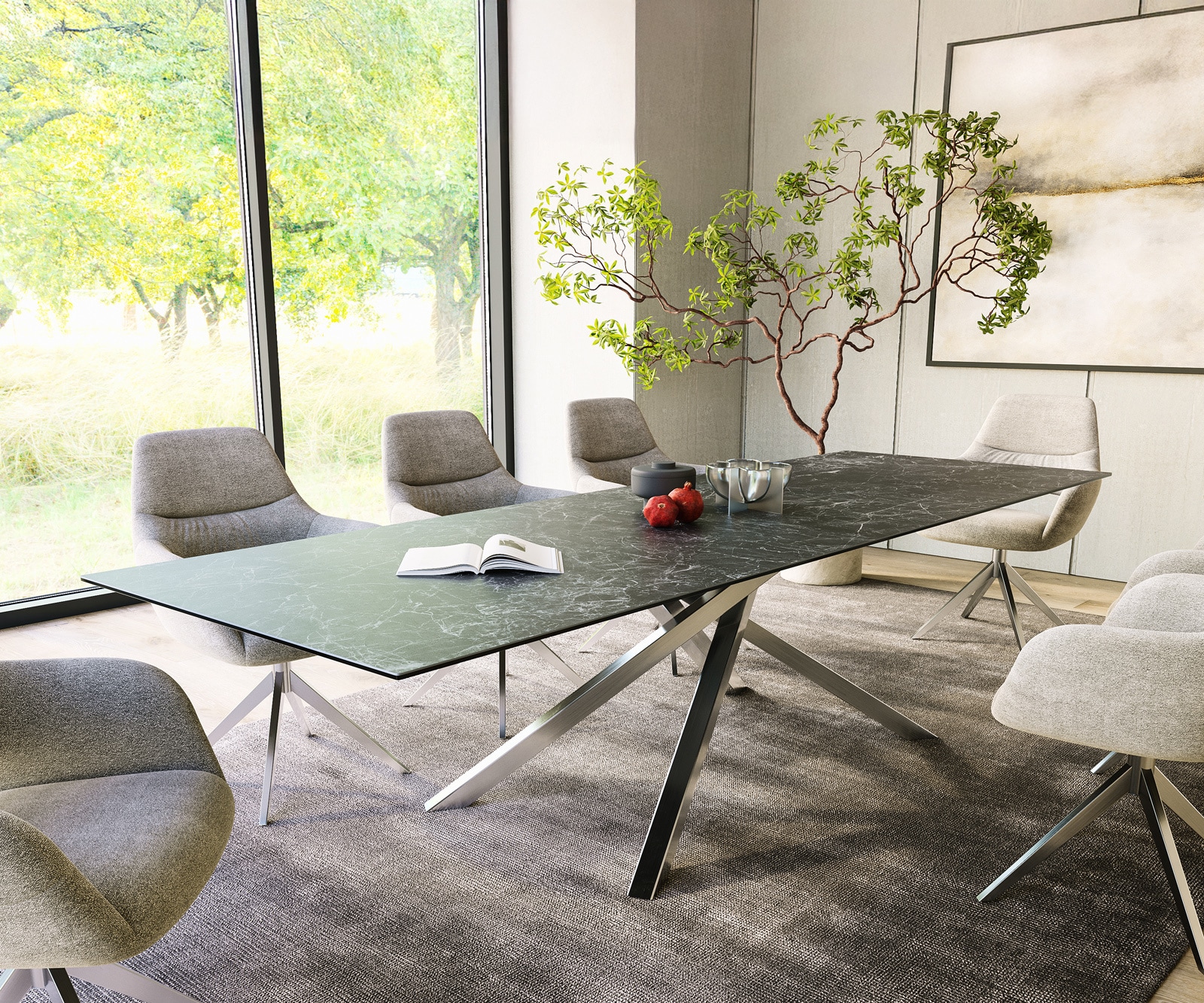 Esstisch Edge 300x100cm Keramik Laminam®Nero Greco Anthrazit Kreuzgestell R günstig online kaufen