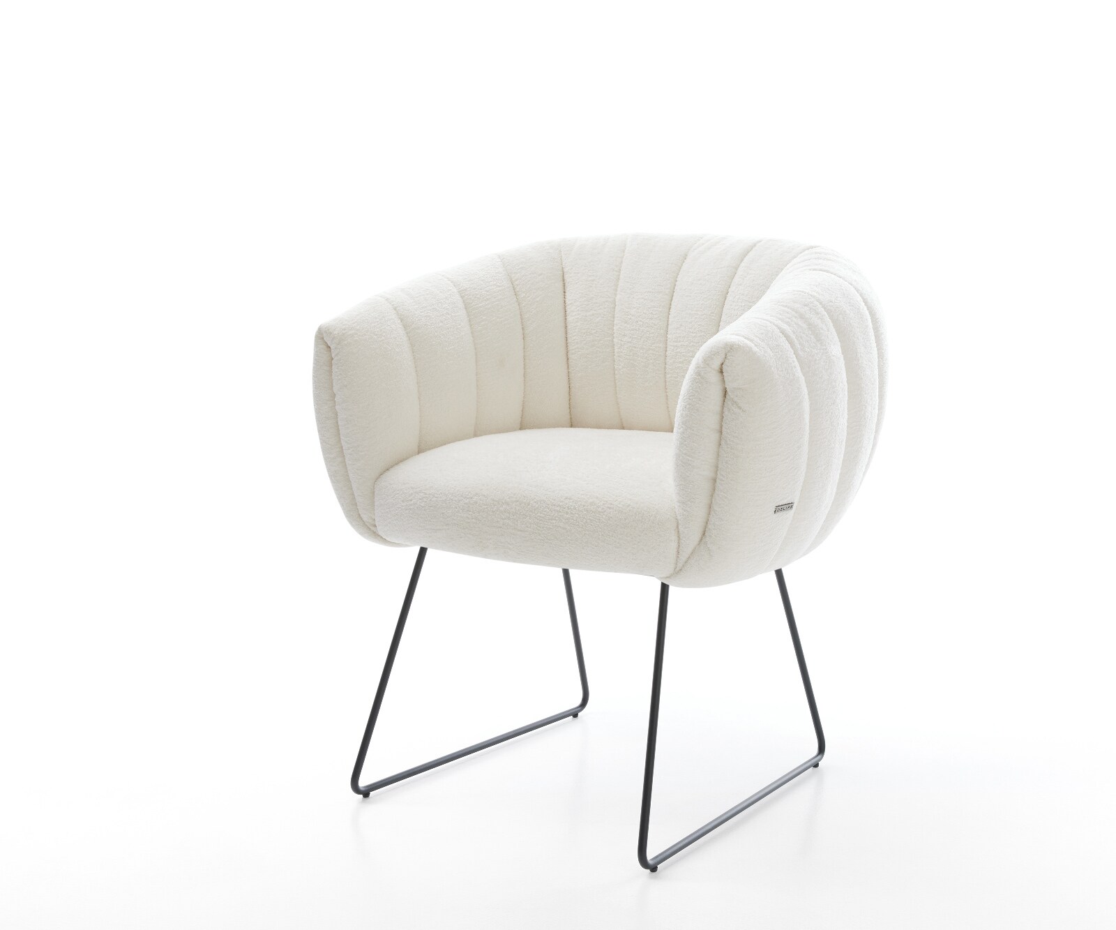 Esszimmerstuhl Jada-Flex Bouclé Soft Beige Kufengestell Schwarz Taschenfederkern
