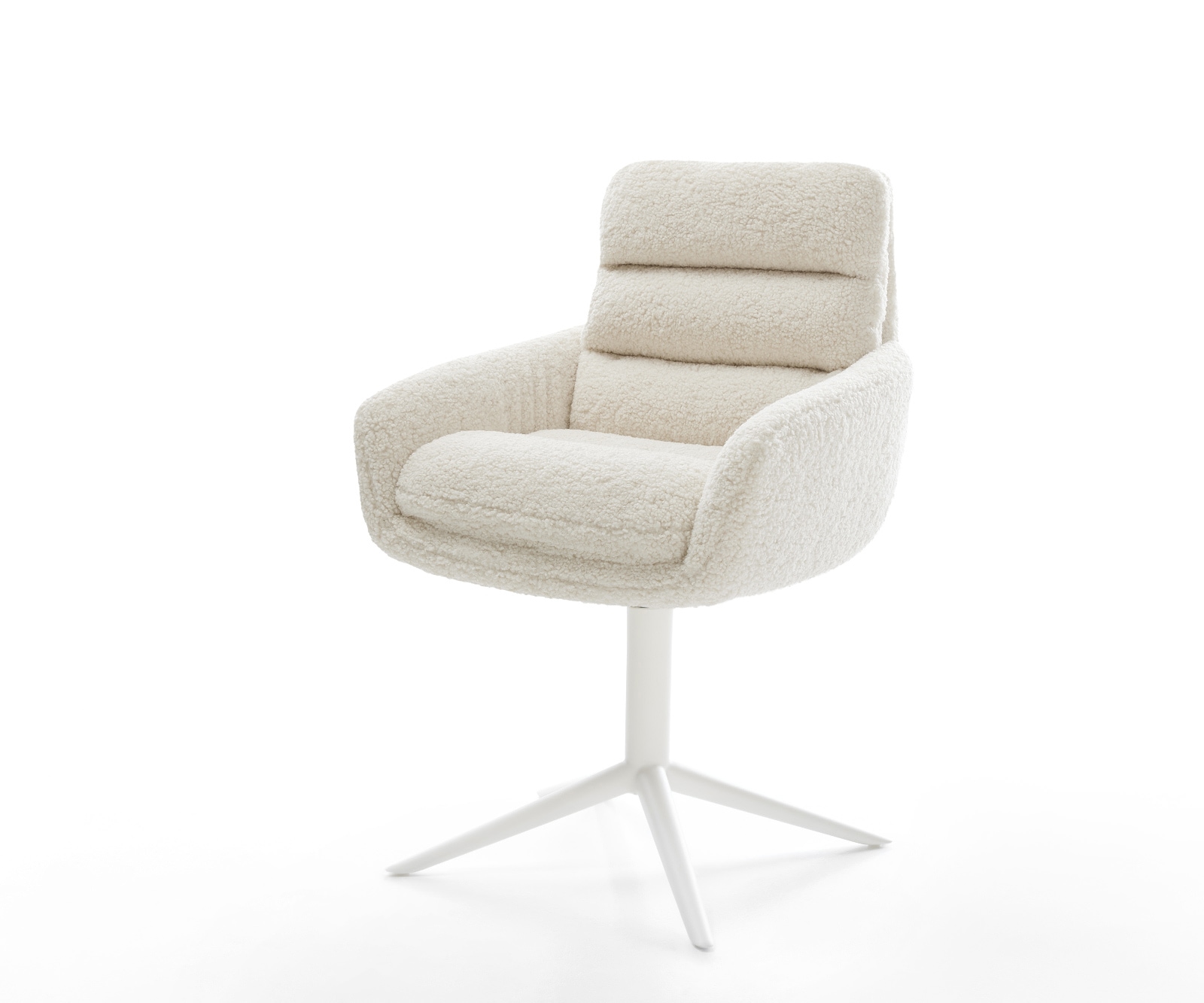 Drehstuhl Abelia-Flex mit Armlehnen Teddystoff Beige Fußkreuz Weiß 360° drehbar Wippfunktion