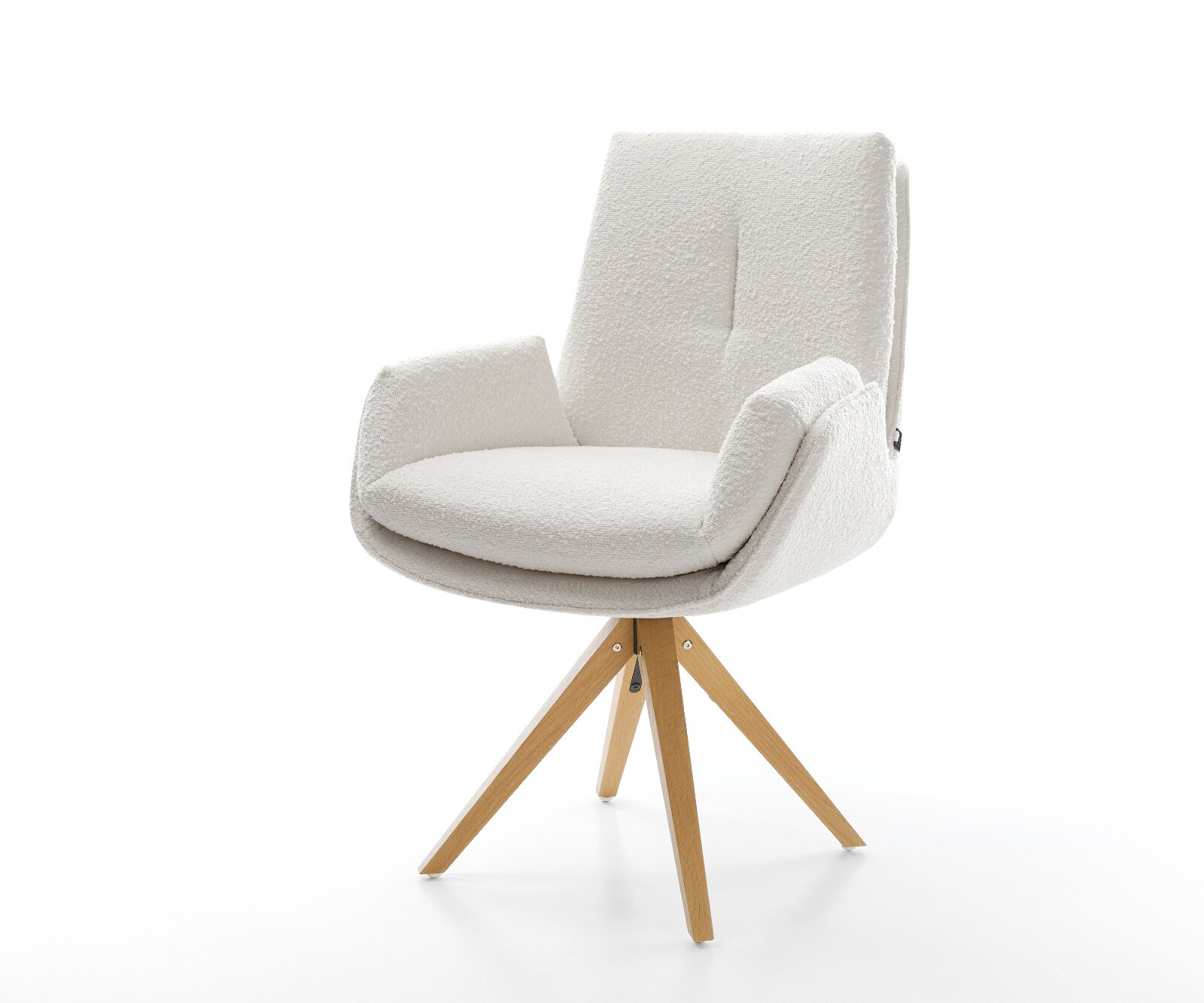 Drehstuhl Clea-Flex Bouclé Creme-Weiß Holzgestell kantig Natur 180° drehbar 1