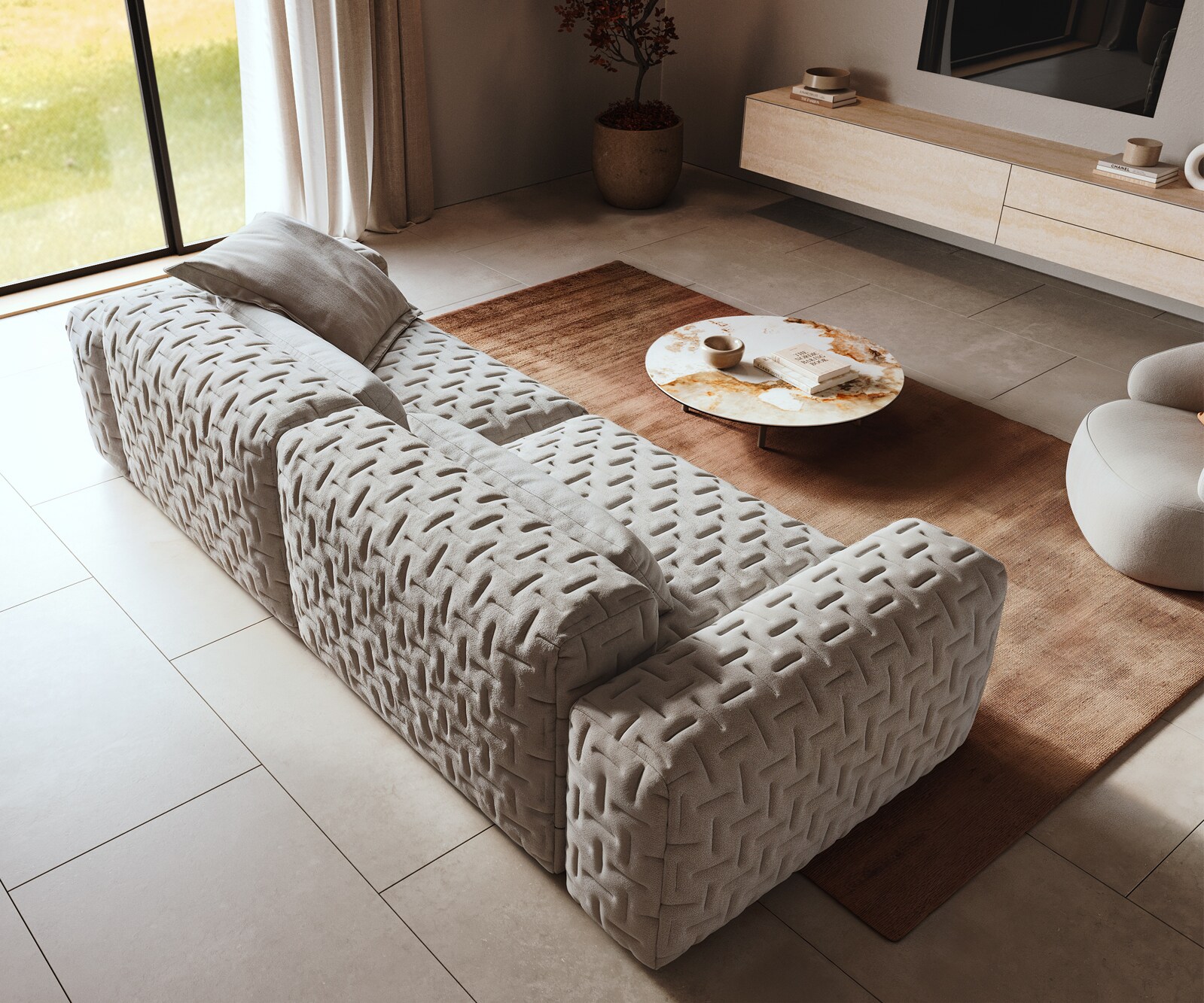 Big-Sofa Freestyle 280x110 cm Strukturstoff Soft Grau Gesteppt 3