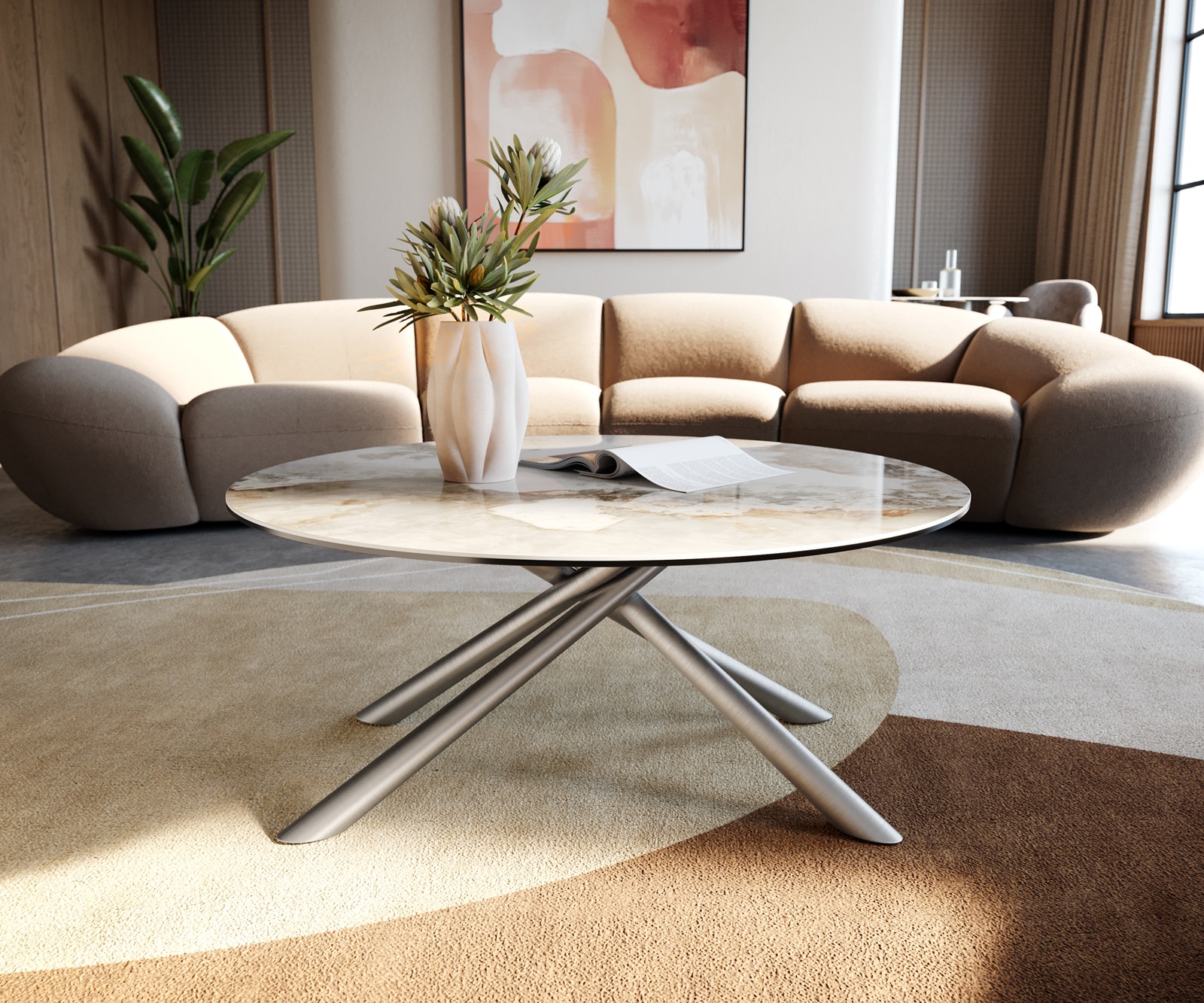 Couchtisch Edge Rund 90x90 cm Keramik Minas Melange Sarity Edelstahl gebürstet 4