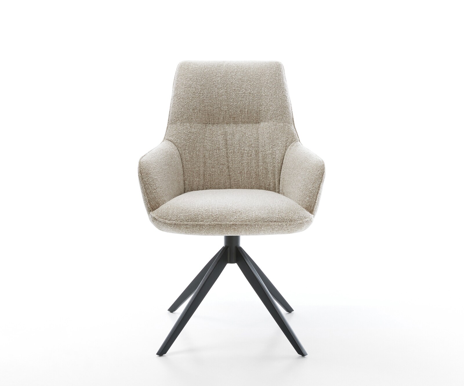 Drehstuhl Zelia-Flex mit Armlehnen Webstoff Soft Beige Kreuzgestell breit Schwarz 360° drehbar Wippfunktion Taschenfederkern 1