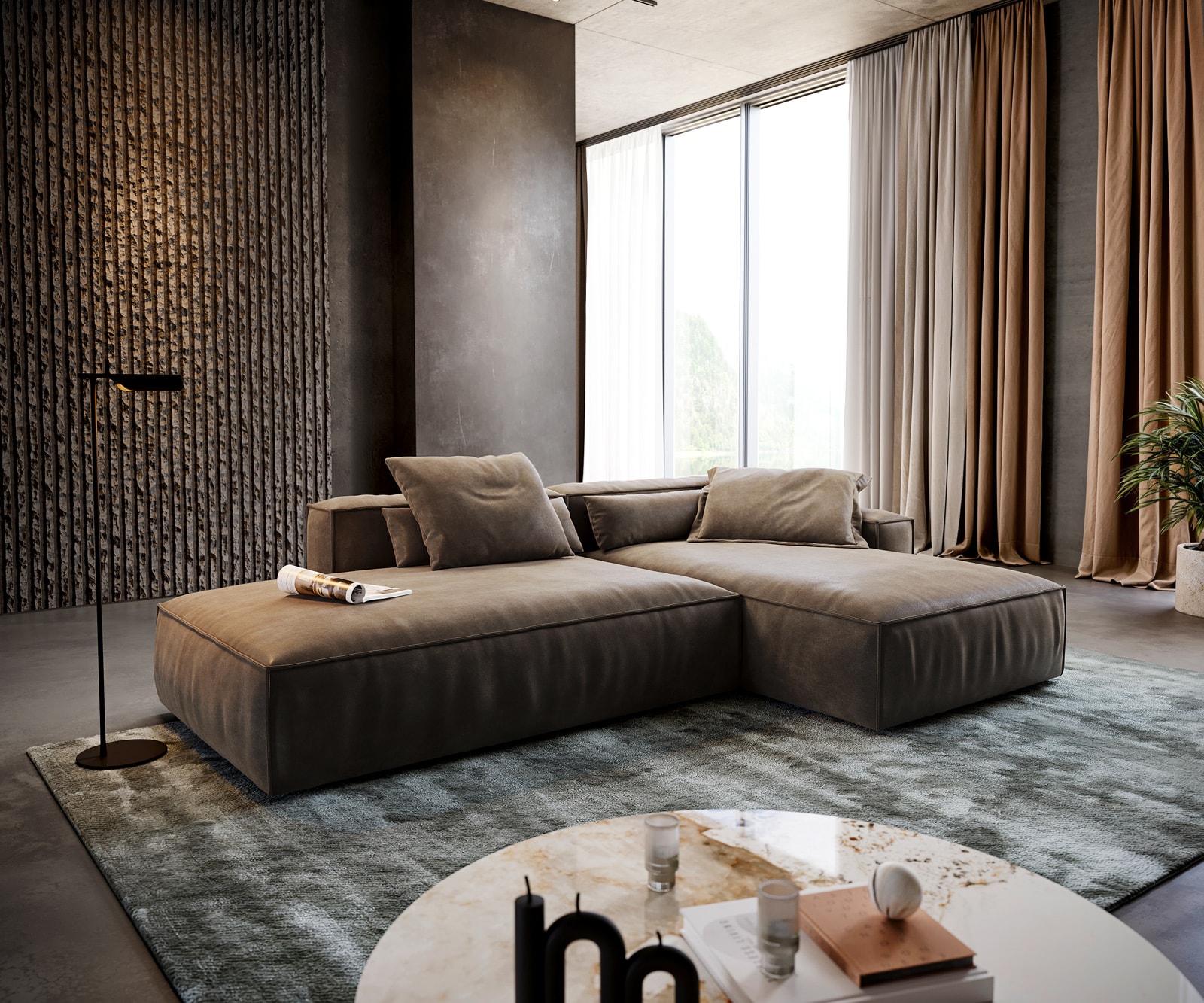 Ecksofa Freestyle Cozy 310x200 cm Mikrofaser Taupe Vintage