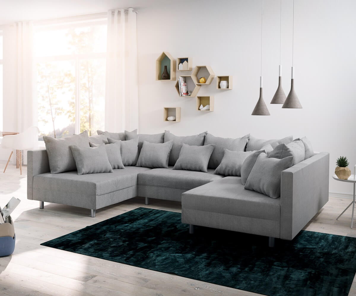 Wohnlandschaft Clovis Grau Flachgewebe Modulsofa Wohnlandschaft Clovis Grau Flachgewebe Modulsofa