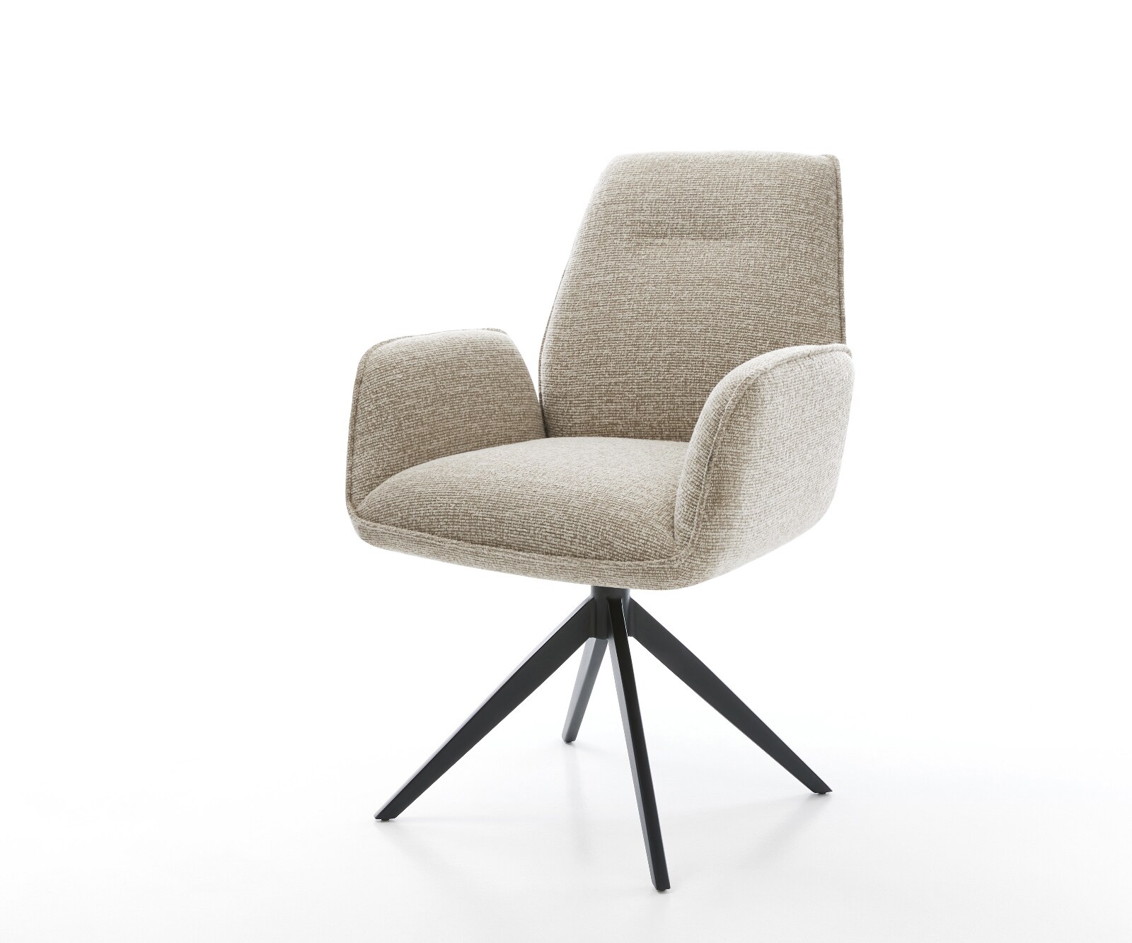 Chaise-pivotante Zoa-Flex tissu tissé doux beige pied croisé large noir pivotement sur 360° fonction bascule ressorts ensachés