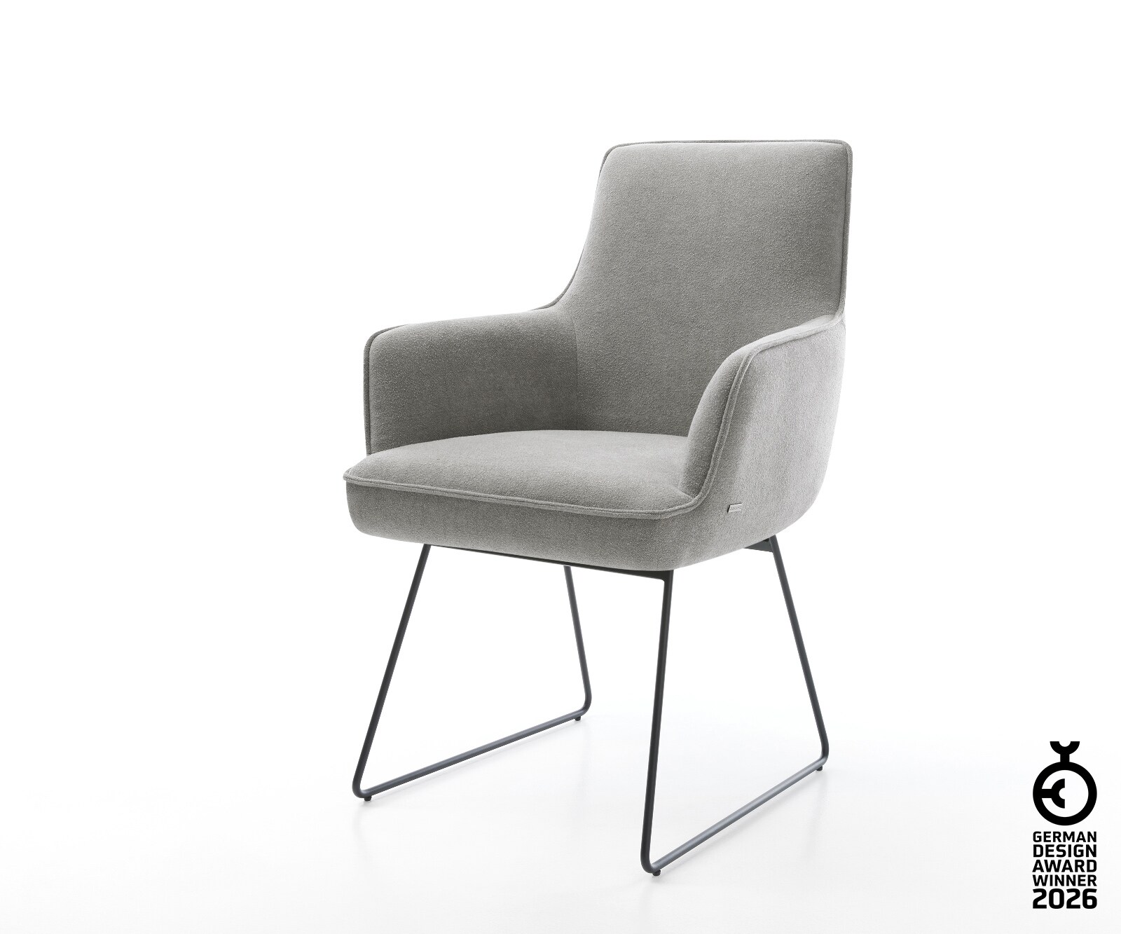 Esszimmerstuhl Heira-Flex mit Armlehnen Strukturstoff Soft Grau Kufengestel günstig online kaufen