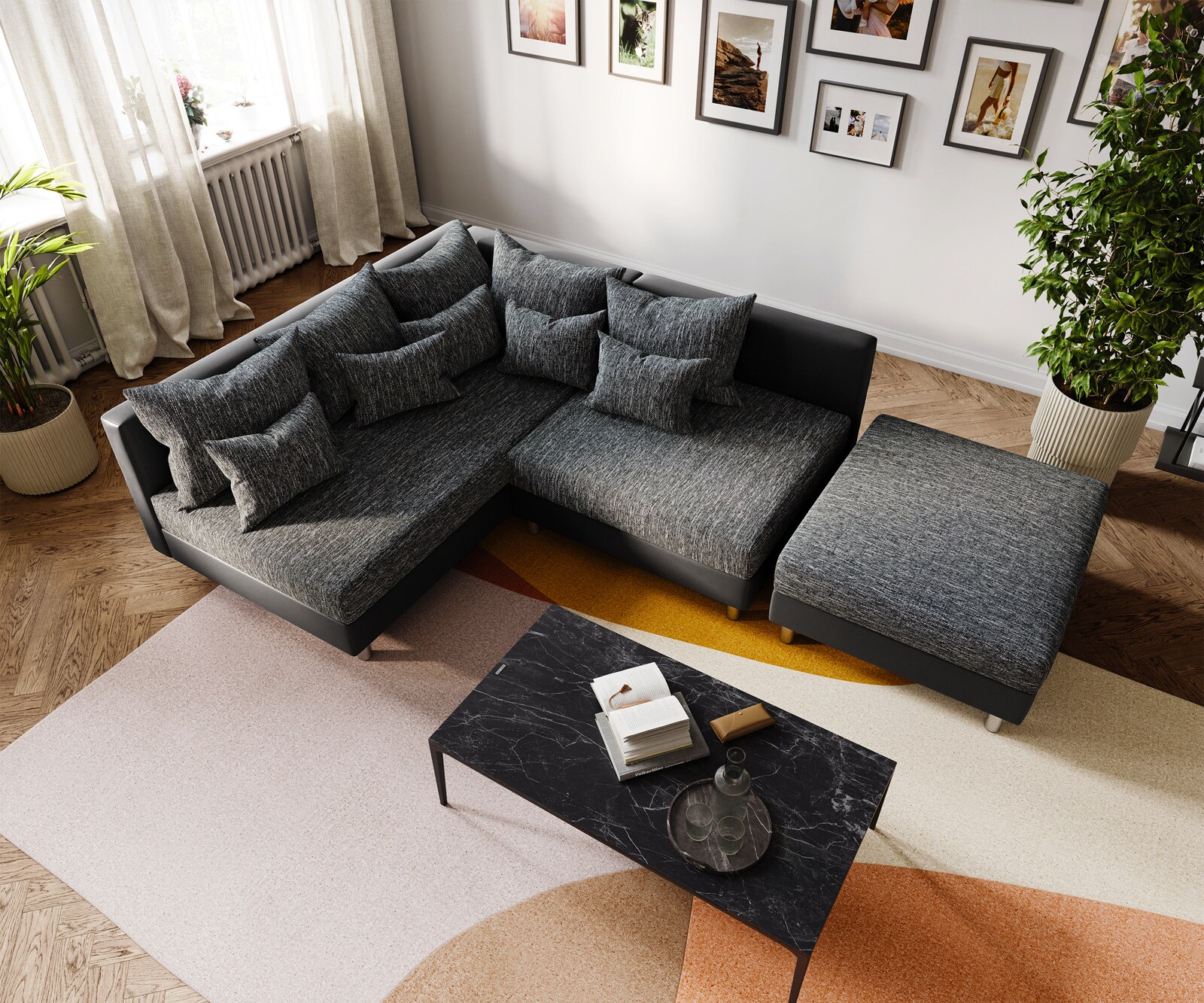 Ecksofa Clovis Schwarz Modulsofa Hocker Ottomane Links 3