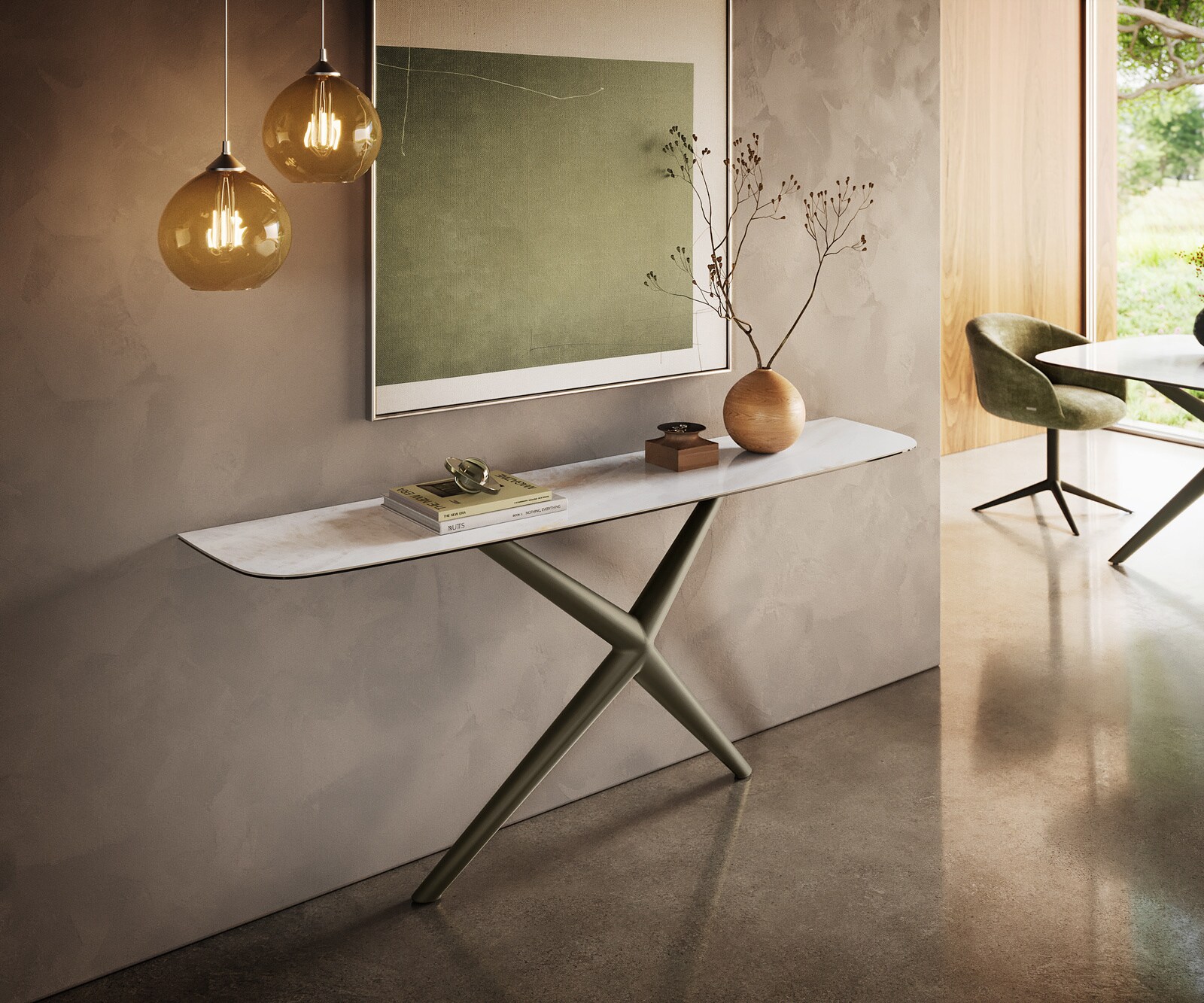 Konsolentisch Edge Boot 180x40 cm Keramik Onyx Pearl Estelo Metall Effektfinish Titan 3
