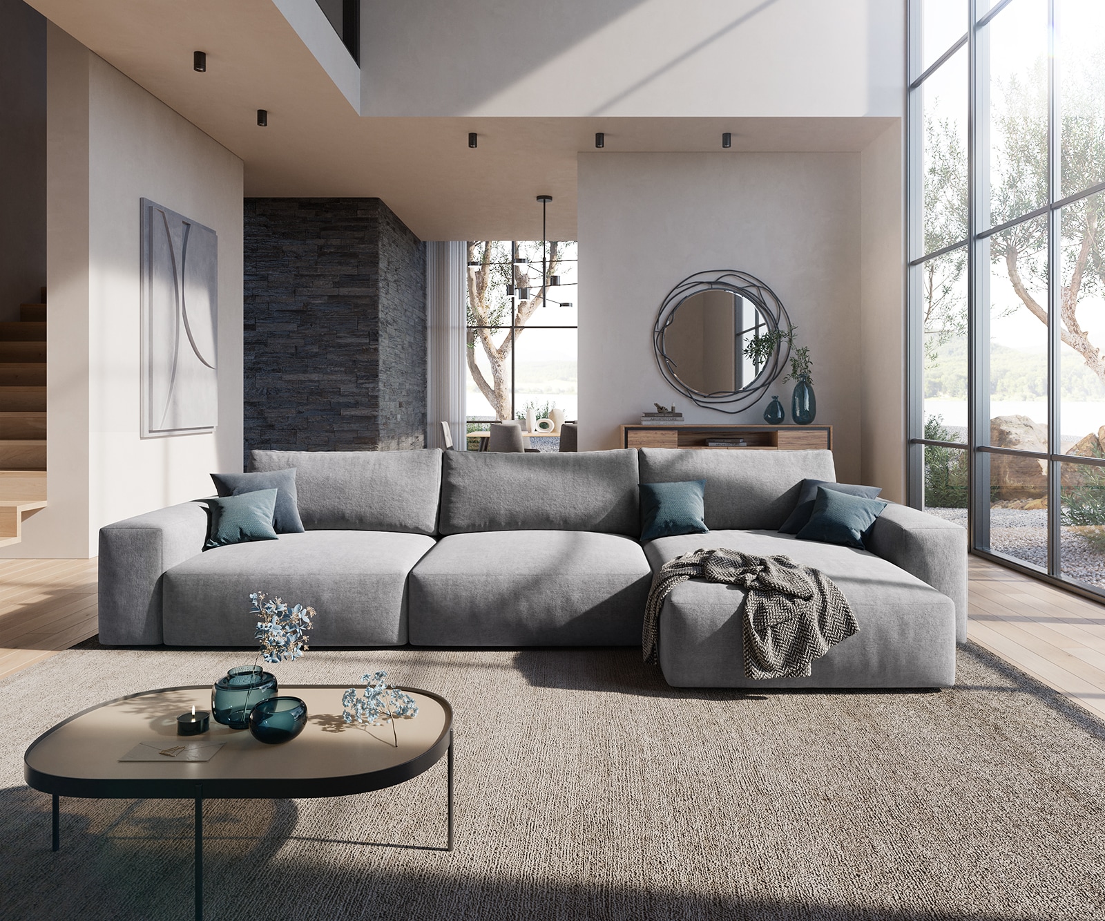 Ecksofa Lanzo XL 380x180 cm Mikrofaser Grau Recamiere variabel 2