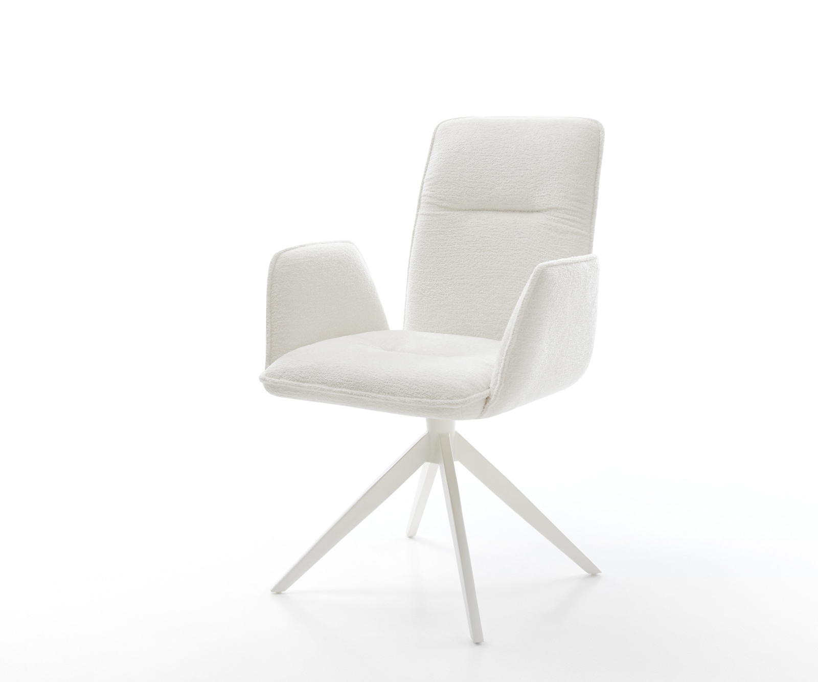 Drehstuhl Vinja-Flex Bouclé Soft Beige Kreuzgestell breit Weiß 360° drehbar Wippfunktion