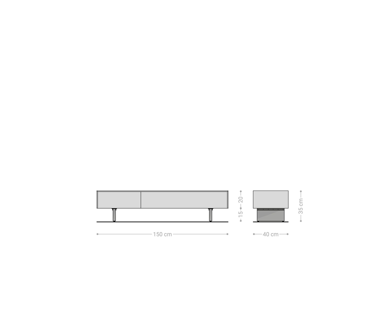 Lowboard Cuor 150 cm Keramik Beton Grau 1 Klappe 1 Schubfach Fuß Schwebeoptik Acrylglas 8