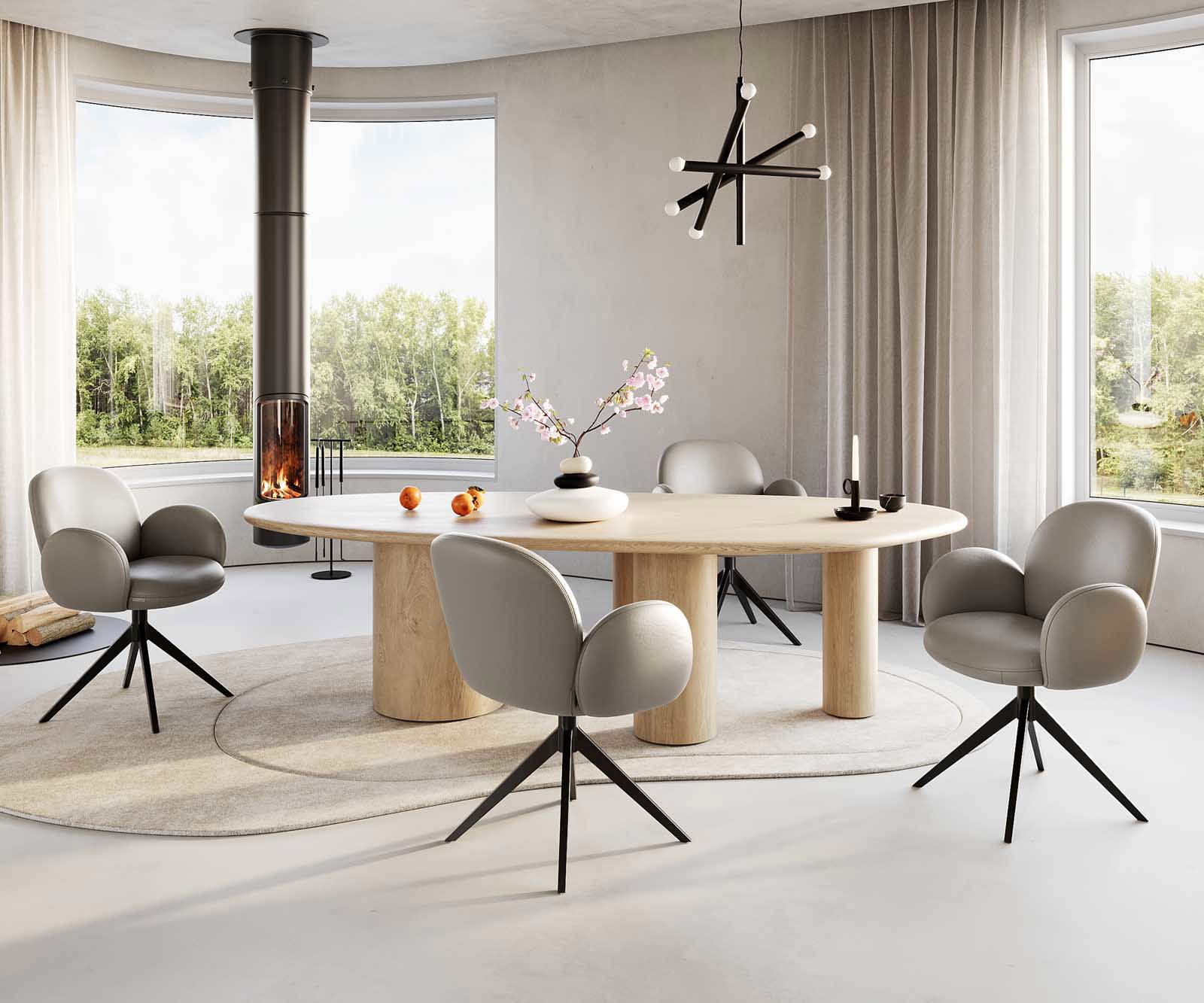 Drehstuhl Nube-Flex mit Armlehnen Echt-Leder Schlamm Kreuzgestell breit Schwarz 360° drehbar Taschenfederkern 5