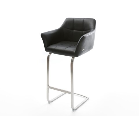 Barstuhl Yulo-Flex Echt-Leder Schwarz Freischwinger flach Edelstahl