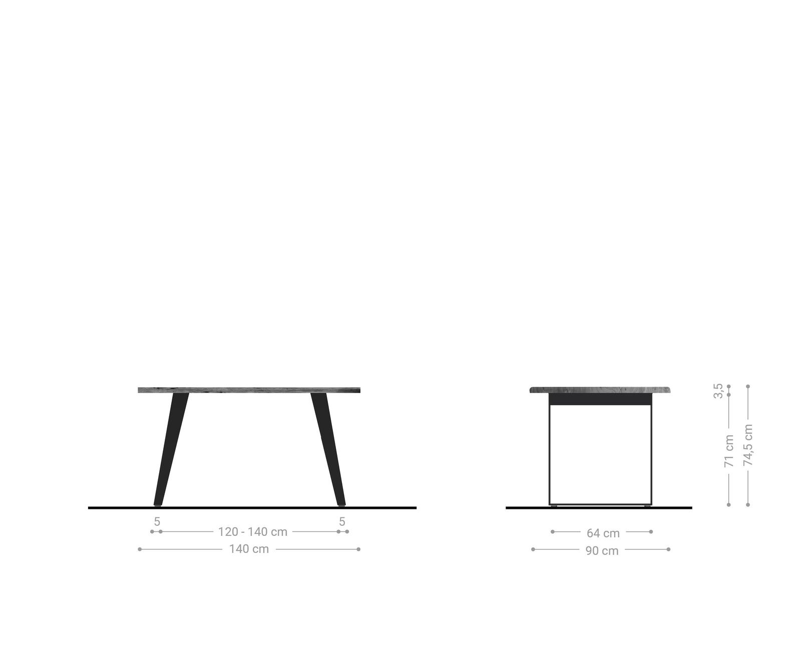 Esstisch Edge 140x90cm Akazie Natur Edelstahl Silber schräg Live-Edge 5
