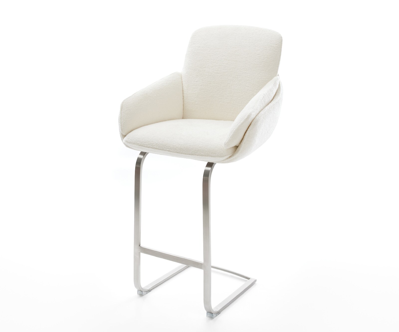 Chaise-de-bar Luan-Flex Bouclé doux Beige Pied cantilever acier inoxydable Argent