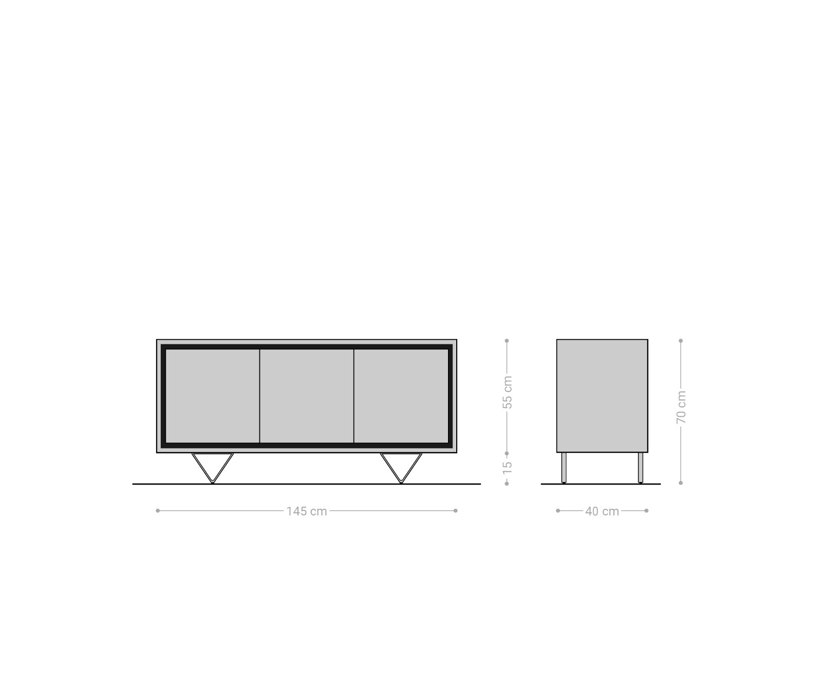 Sideboard Stonegrace 145 cm Akazie Natur 3 Türen Steinfurnier V-Fuß 6