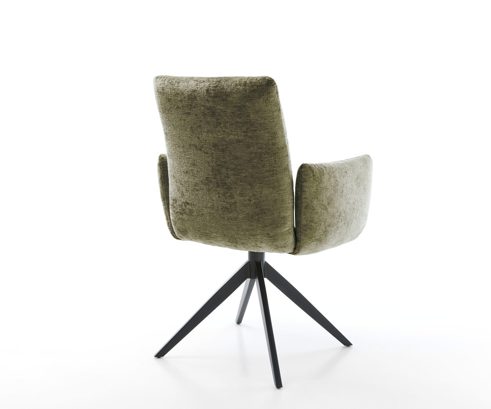 Drehstuhl Jova-Flex mit Armlehnen Chenille Olive Kreuzgestell breit Schwarz 360° drehbar Wippfunktion Taschenfederkern 4