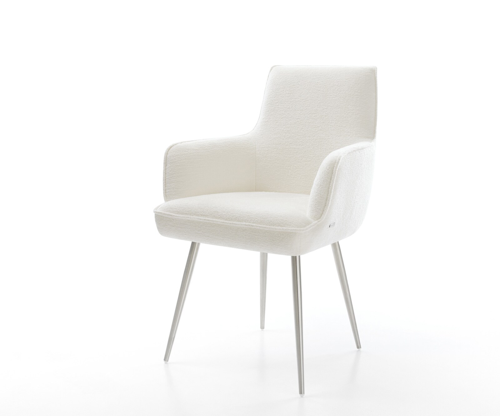 Esszimmerstuhl Heira-Flex mit Armlehnen Bouclé Soft Beige 4-Fuß konisch Edelstahl Taschenfederkern 1