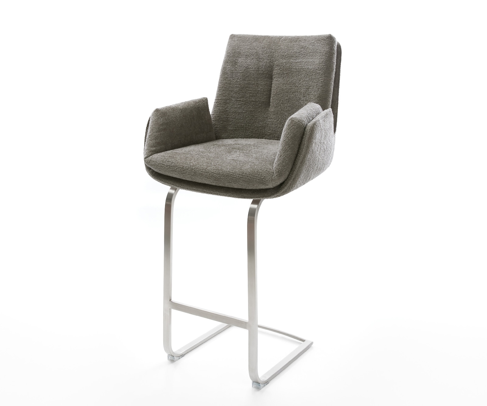 Barstuhl Clea-Flex Bouclé Soft Schlamm Freischwinger Flach Edelstahl Silberfarben