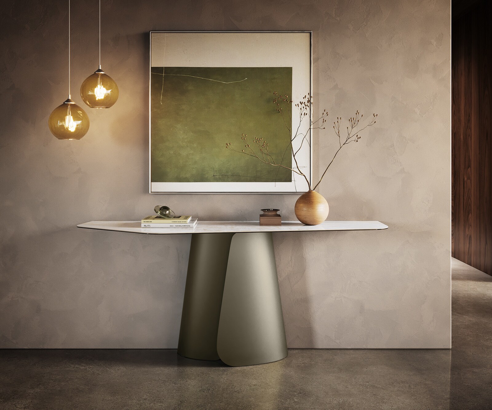Konsolentisch Edge Polygonal 180x50 cm Keramik Onyx Pearl Livos Metall Effektfinish Titan 3