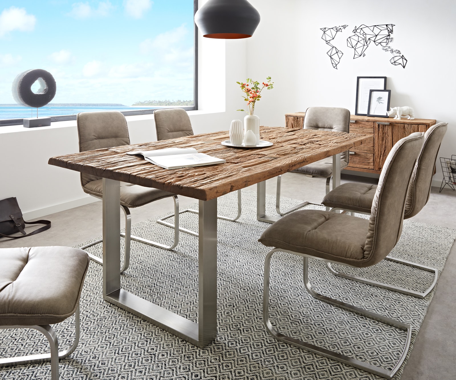 Esstisch Reclaimed Vintage-Optik Gestell Edelstahl schmal 1 Esstisch Reclaimed Vintage-Optik Gestell Edelstahl schmal 1