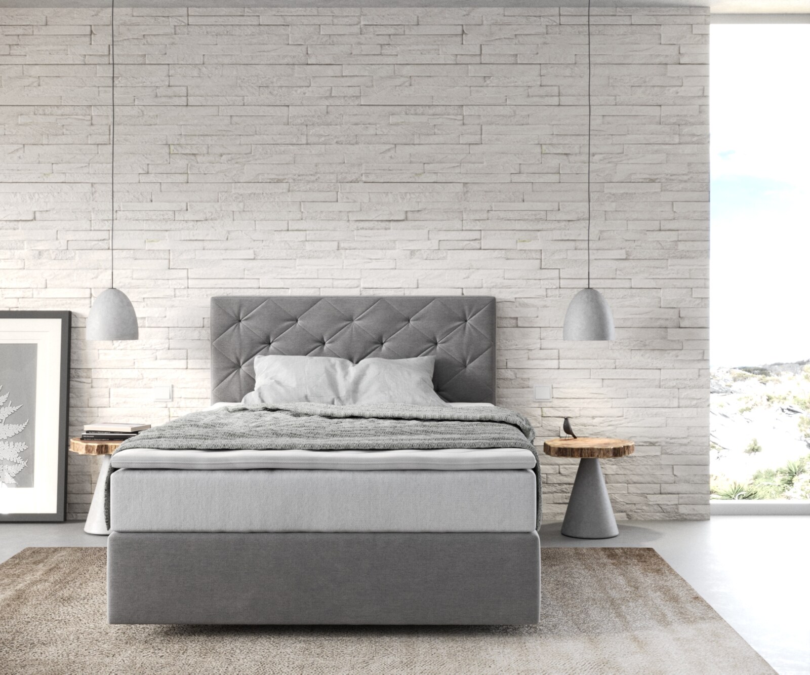 Boxspringbett Dream-Great 120x200 cm Mikrofaser Grau mit TFK Matratze und Visco Topper 1