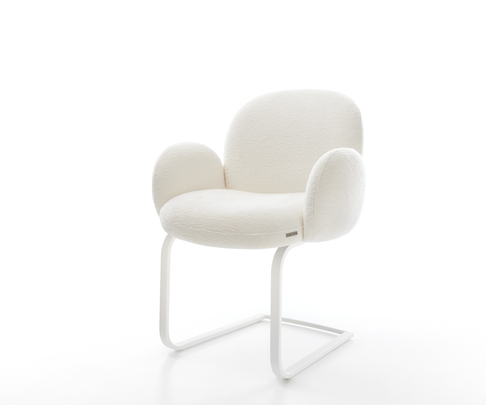 Freischwinger Nube-Flex mit Armlehnen Bouclé Soft Beige Freischwinger flach Weiß Taschenfederkern