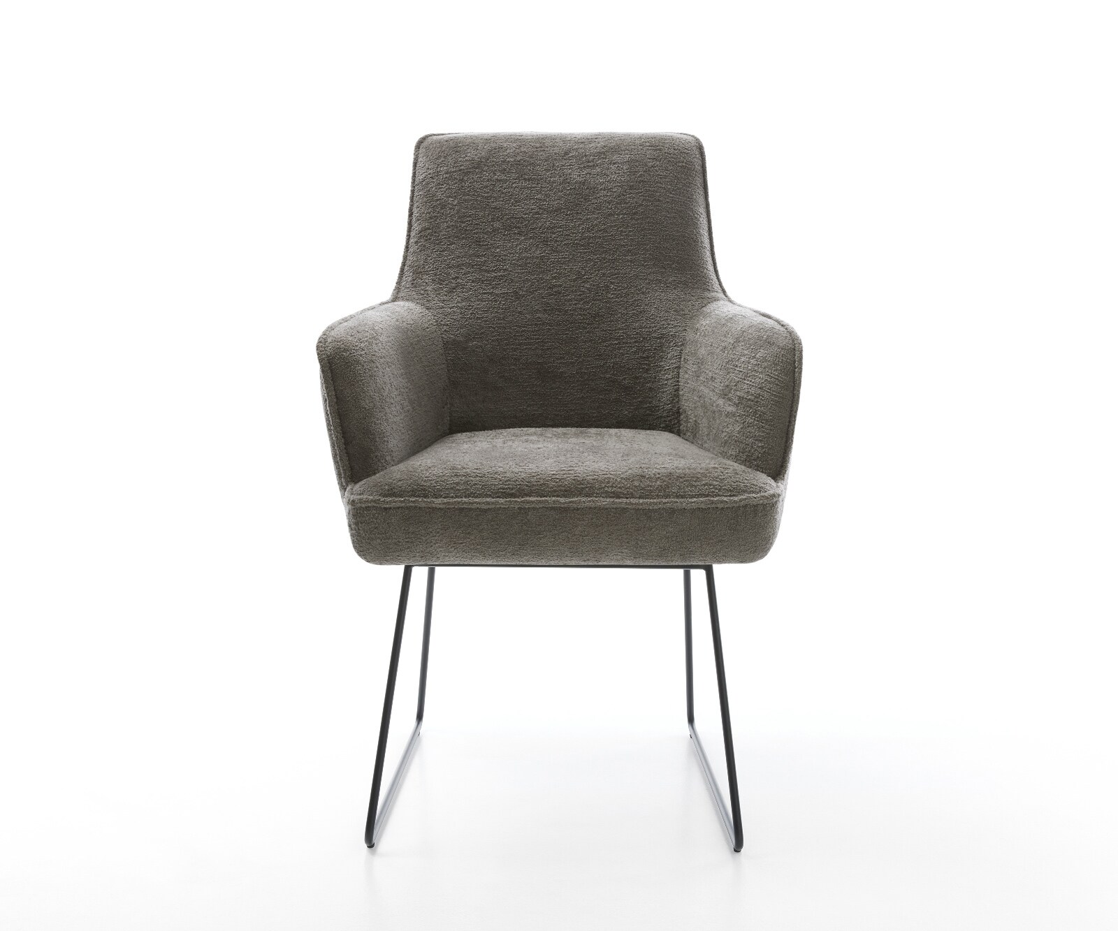 Esszimmerstuhl Heira-Flex mit Armlehnen Bouclé Soft Schlamm Kufengestell Schwarz Taschenfederkern 2