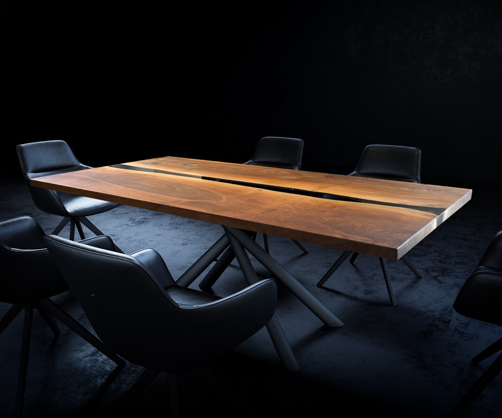 Tischplatte Walnuss Natur 200 cm Epoxid Schwarz-Transparent Unikat Nr. 32333 3