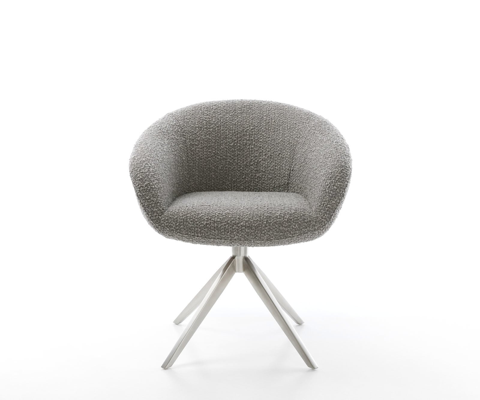 Drehstuhl Vinka-Flex mit Armlehnen Bouclé Silbergrau Kreuzgestell breit Edelstahl 360° drehbar Wippfunktion Taschenfederkern 1 Drehstuhl Vinka-Flex mit Armlehnen Bouclé Silbergrau Kreuzgestell breit Edelstahl 360° drehbar Wippfunktion Taschenfederkern 1