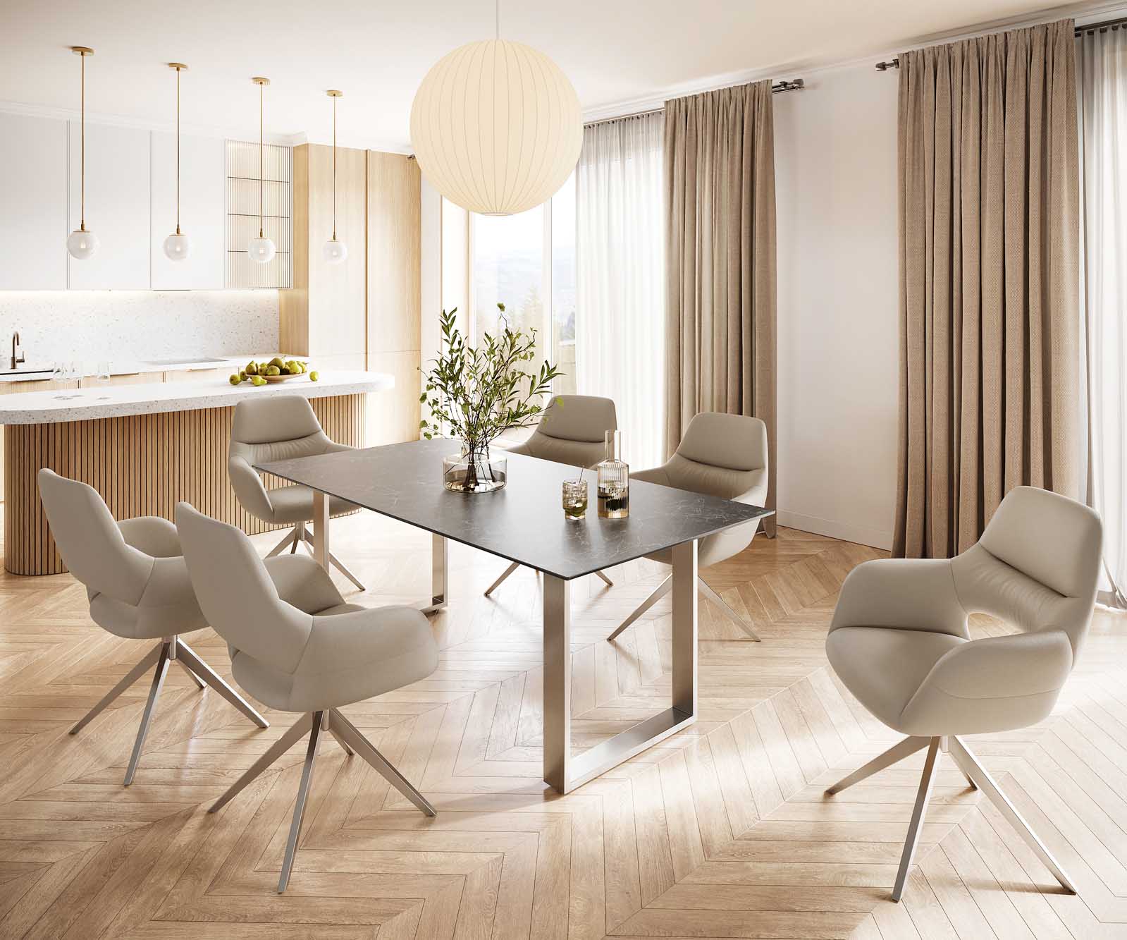 Esstisch Edge 200x100 Keramik Laminam® Nero Greco Anthrazit Edelstahl Schmal 6