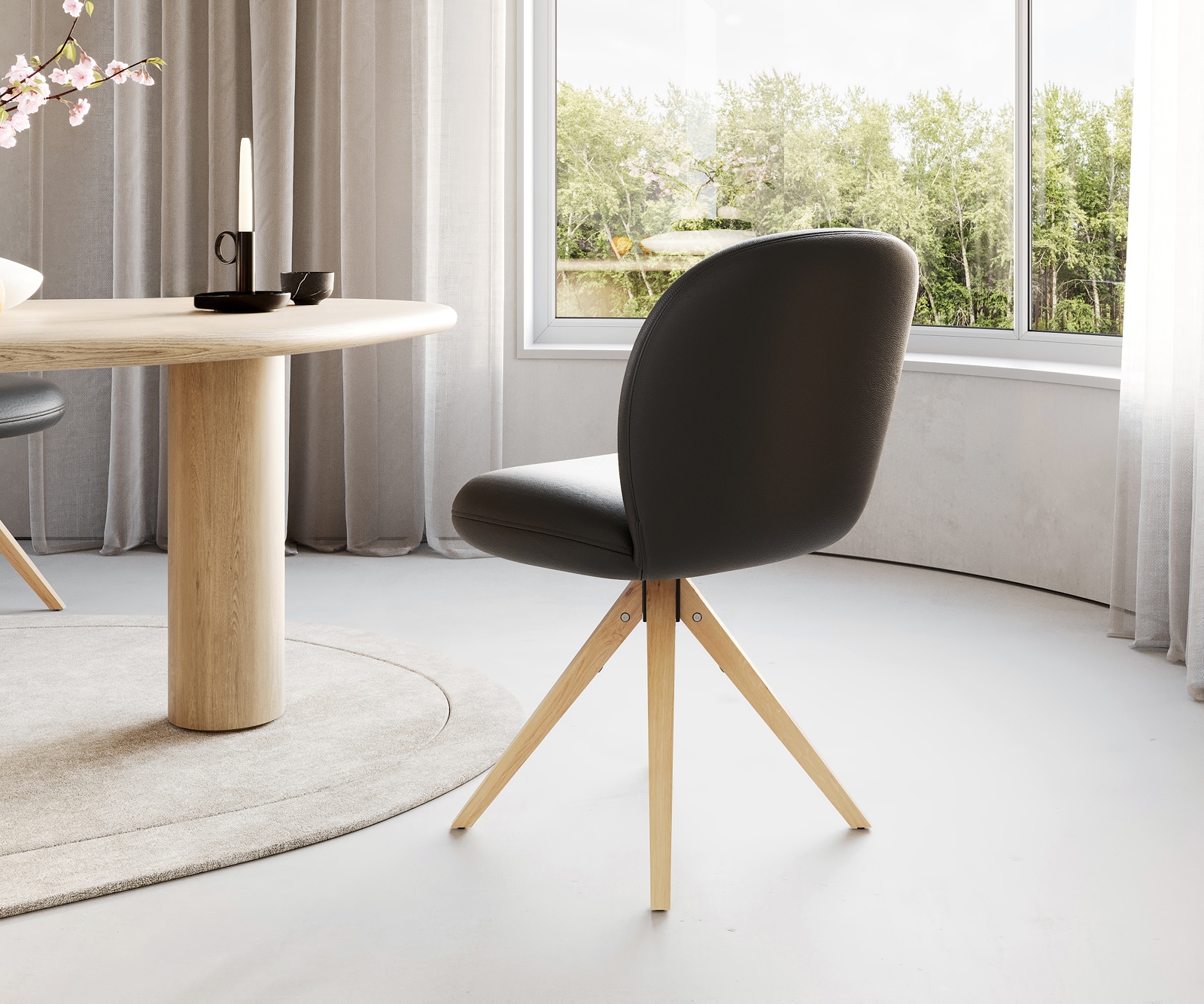Drehstuhl Nube-Flex Echt-Leder Schwarz Holzgestell kantig Natur 180° drehbar Taschenfederkern 4 Drehstuhl Nube-Flex Echt-Leder Schwarz Holzgestell kantig Natur 180° drehbar Taschenfederkern 4