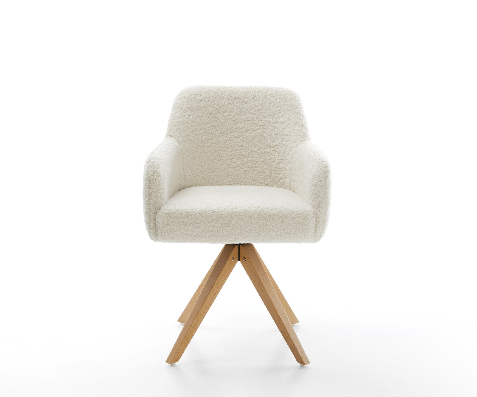 Drehstuhl Greg-Flex Teddystoff Beige Holzgestell kantig Natur 360° drehbar Taschenfederkern 2
