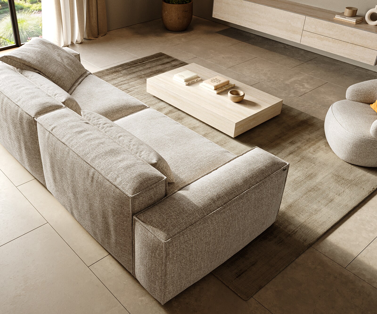 Big-Sofa Freestyle 280x110 cm Webstoff Soft Beige Kedernaht 3