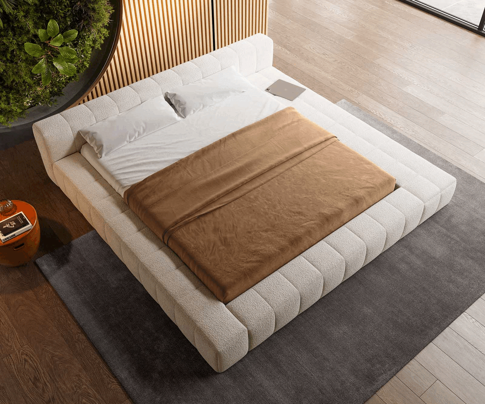 Polsterbettgestell Espazio 180x200 cm Bouclé Creme-Weiß mit Stauraum 4