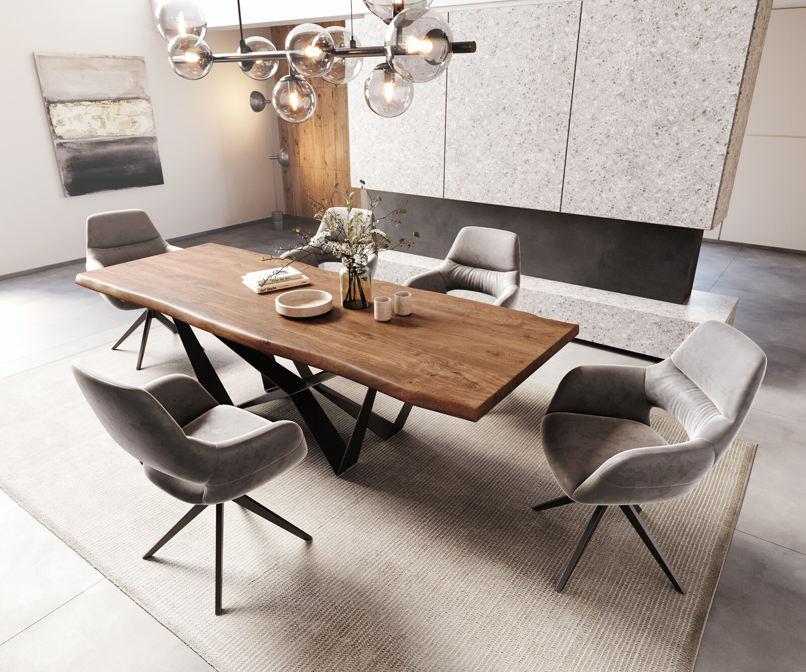 Esstisch Edge 260x100 XL Akazie Braun Spider Flachstahl Schwarz Live-Edge 5