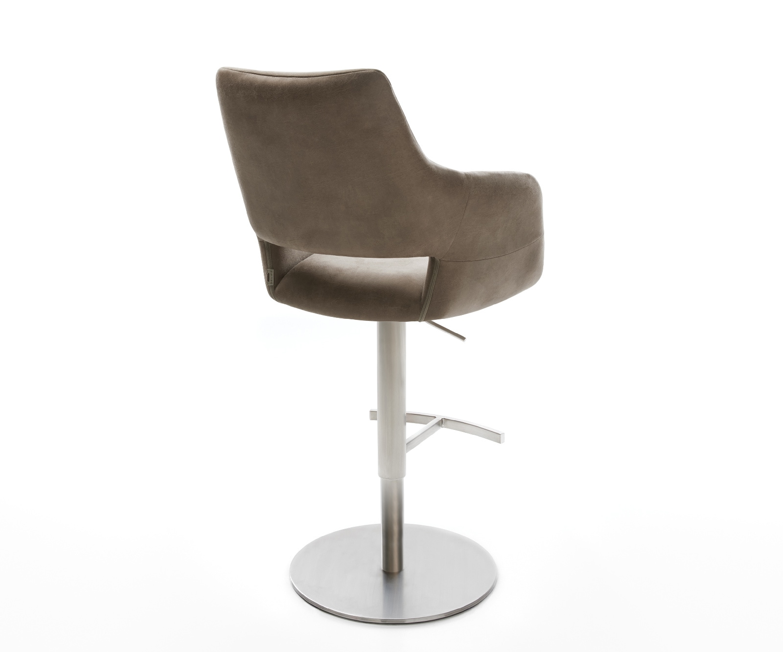Barstuhl Yago-Flex Mikrofaser Taupe Vintage Drehfuß höhenverstellbar Edelstahl Silberfarben Taschenfederkern 5