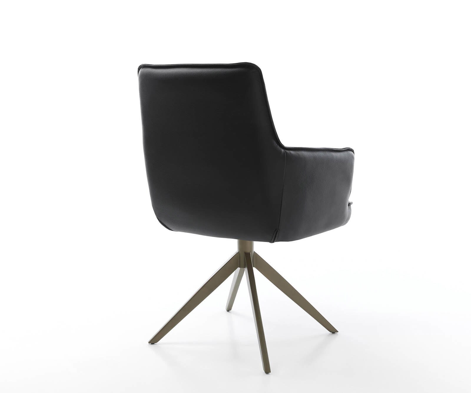 Drehstuhl Heira-Flex mit Armlehnen Echt-Leder Schwarz Kreuzgestell breit Effektfinish Titan 360° drehbar Taschenfederkern 5