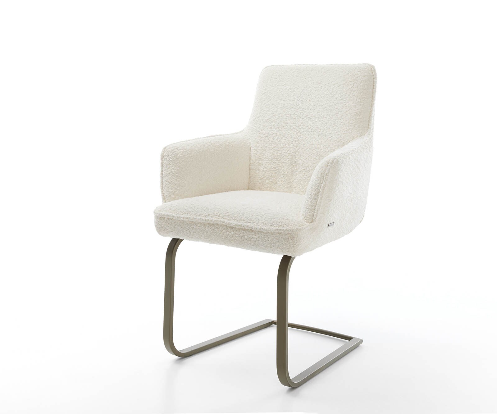 Freischwinger Heira-Flex mit Armlehnen Bouclé Weiß Freischwinger flach Effektfinish Titan Taschenfederkern