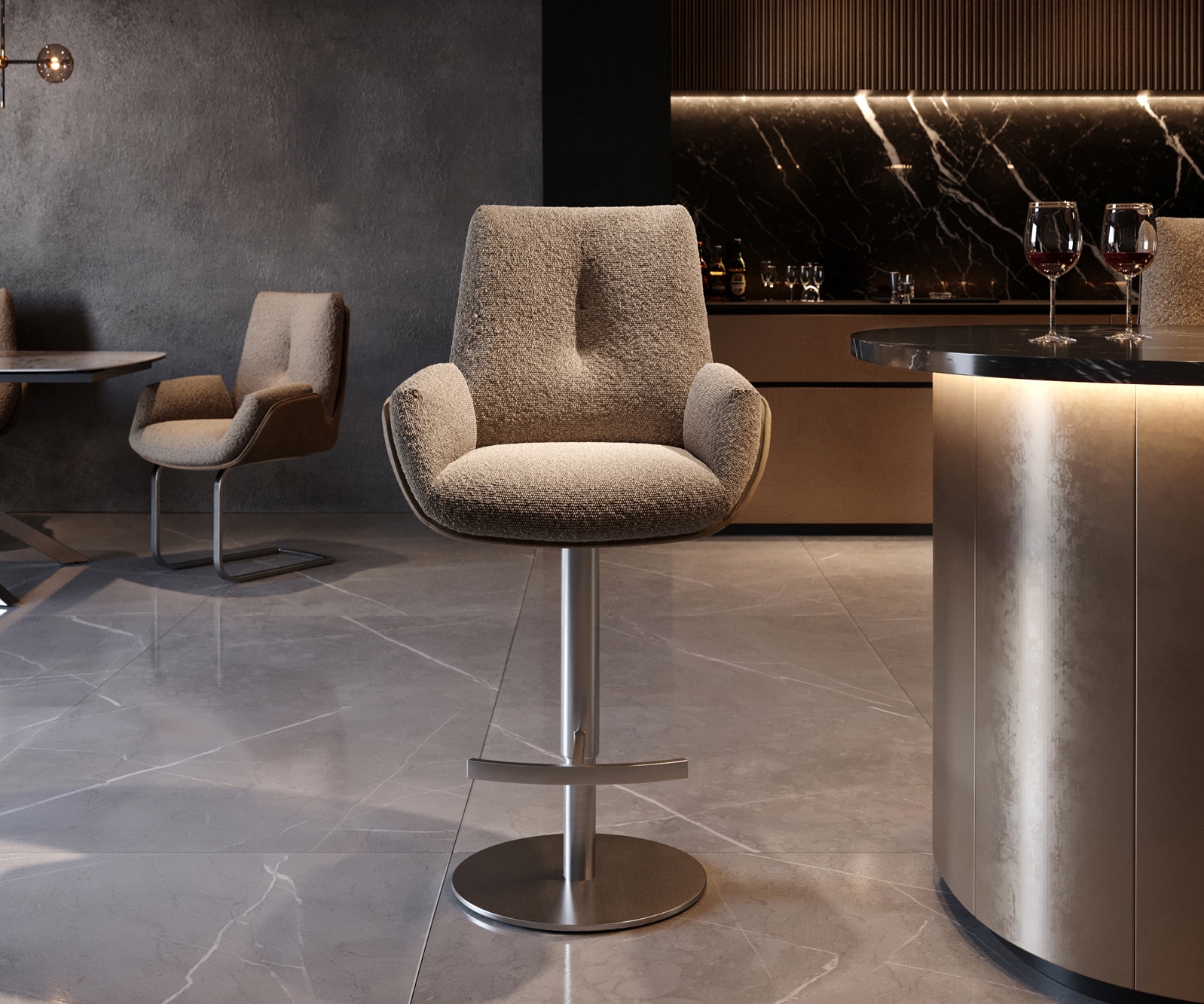 Barstuhl Clea-Flex Materialmix Schlamm Drehfuß höhenverstellbar Edelstahl drehbar 2