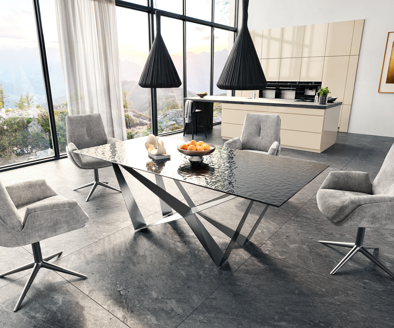 Esstisch Edge 200x100 Reliefglas Rauchschwarz 3D-Design Spider Flachstahl Edelstahl 5 Esstisch Edge 200x100 Reliefglas Rauchschwarz 3D-Design Spider Flachstahl Edelstahl 5